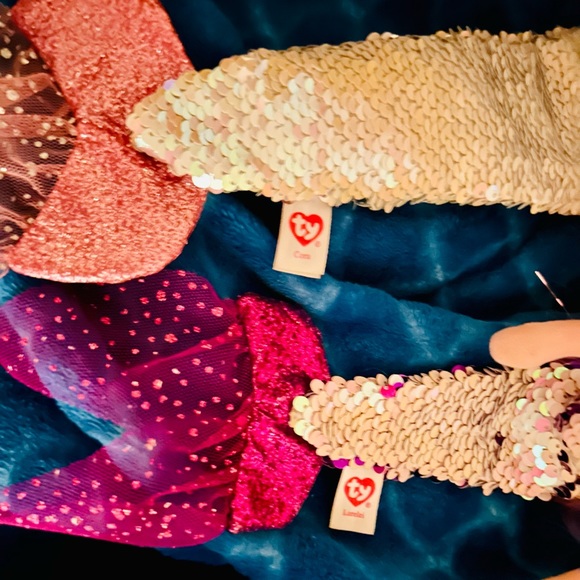 Beautiful Set of 2 Ty Mermaid Plush Dolls Sea Sequins Lorelei & Cora Pink/Purple - Picture 2 of 2